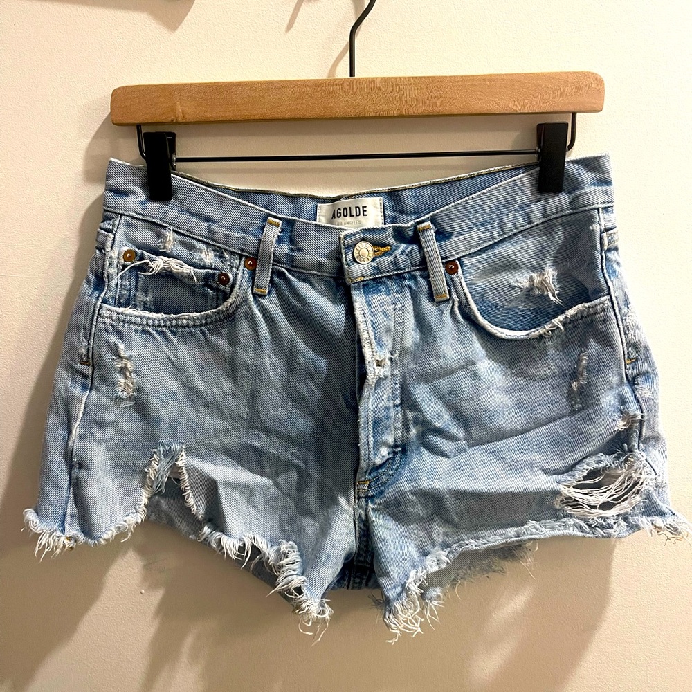 Agolde Sz 27 Distressed Denim Shorts